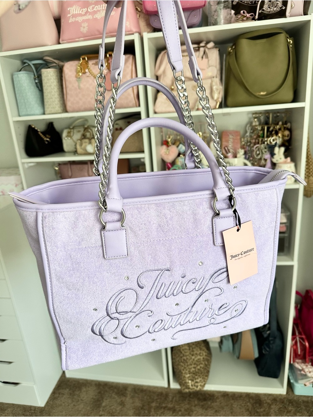 JUICY COUTURE LAVENDER TERRYCLOTH BEACH TOTE BAG